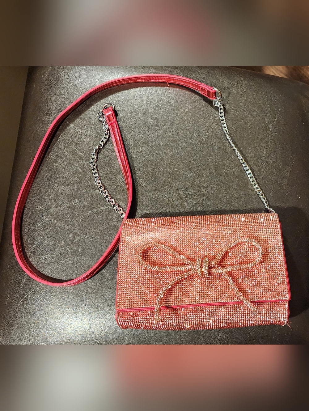 Starlet Pink Rhinestone Bow Mini Crossbody Bag Crystal Chain Strap Coquette Y2K